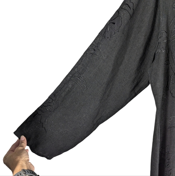 Vintage 90s Heart’s Desire Linen Black Embroidered Boho Cottagecore Dress S - Picture 13 of 16